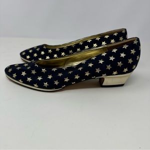 Escada Star Studded Low Block Heel Vintage Pumps Heels Navy Gold Size 7